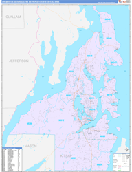Bremerton-Silverdale Metro Area Wall Map Color Cast Style 2024